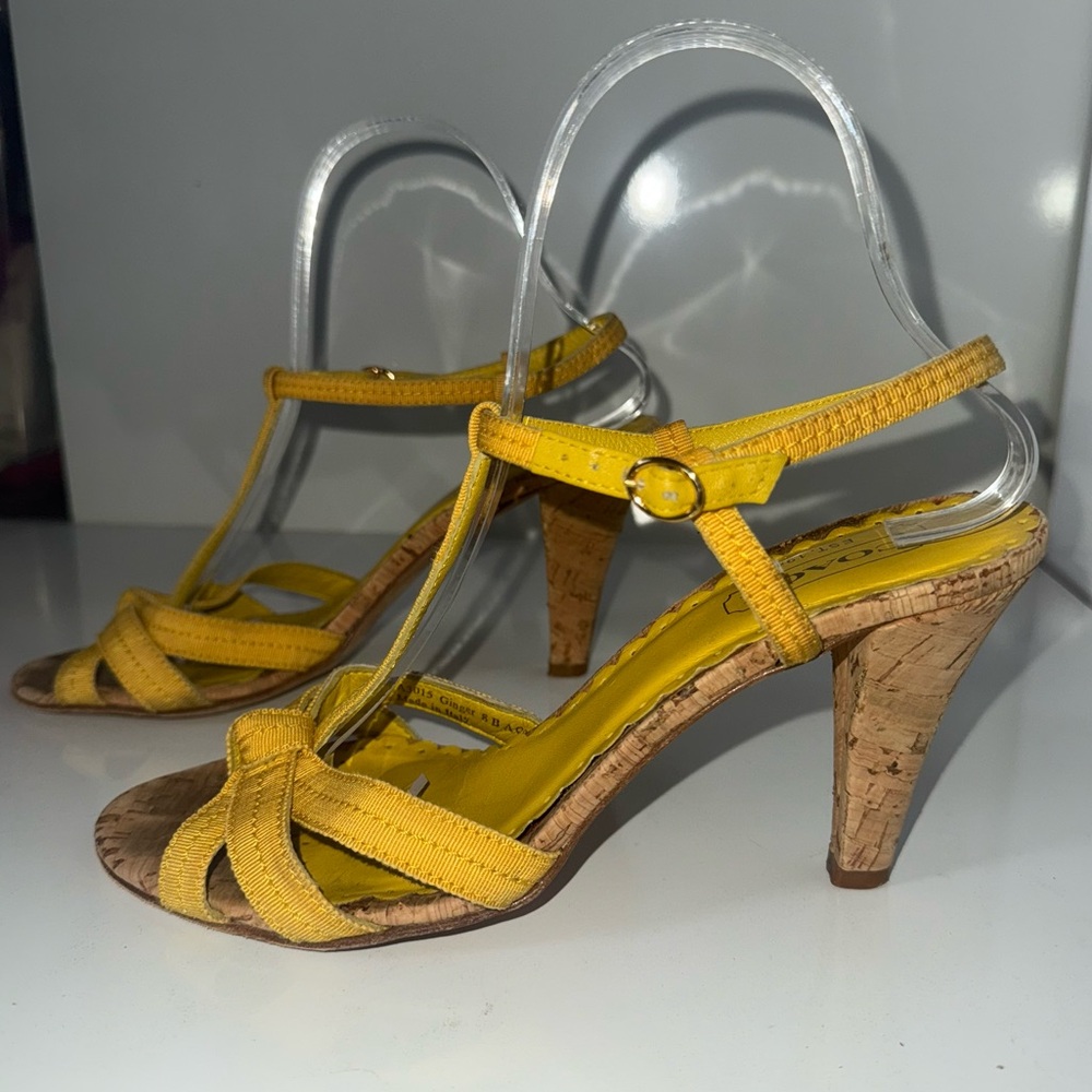 Y2K Coach Women's Size 8 Yellow Open Toe Cork 4" Heels